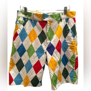 Royal and Awesome Men’s Golf Shorts Sz 34. Inseam 9.5 Colorful Diamond Excellent